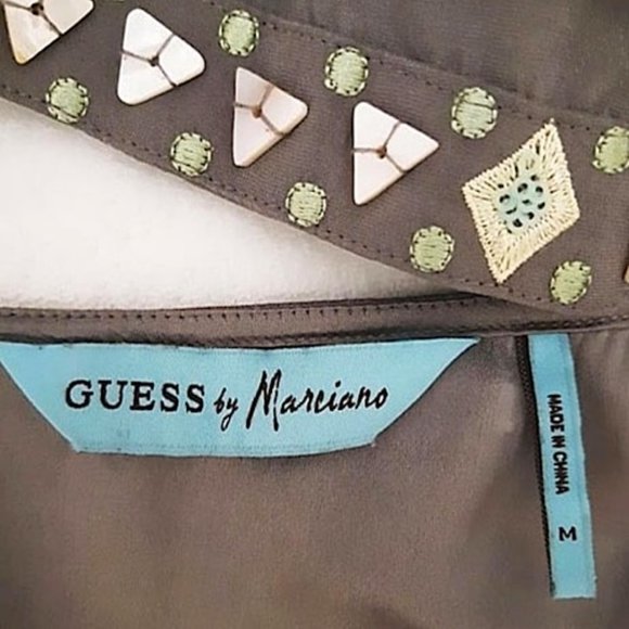 GUESS by MARCIANO Silk Blend Dress Embroidered MOP Sequin Button Grey Tu… - Picture 6 of 12